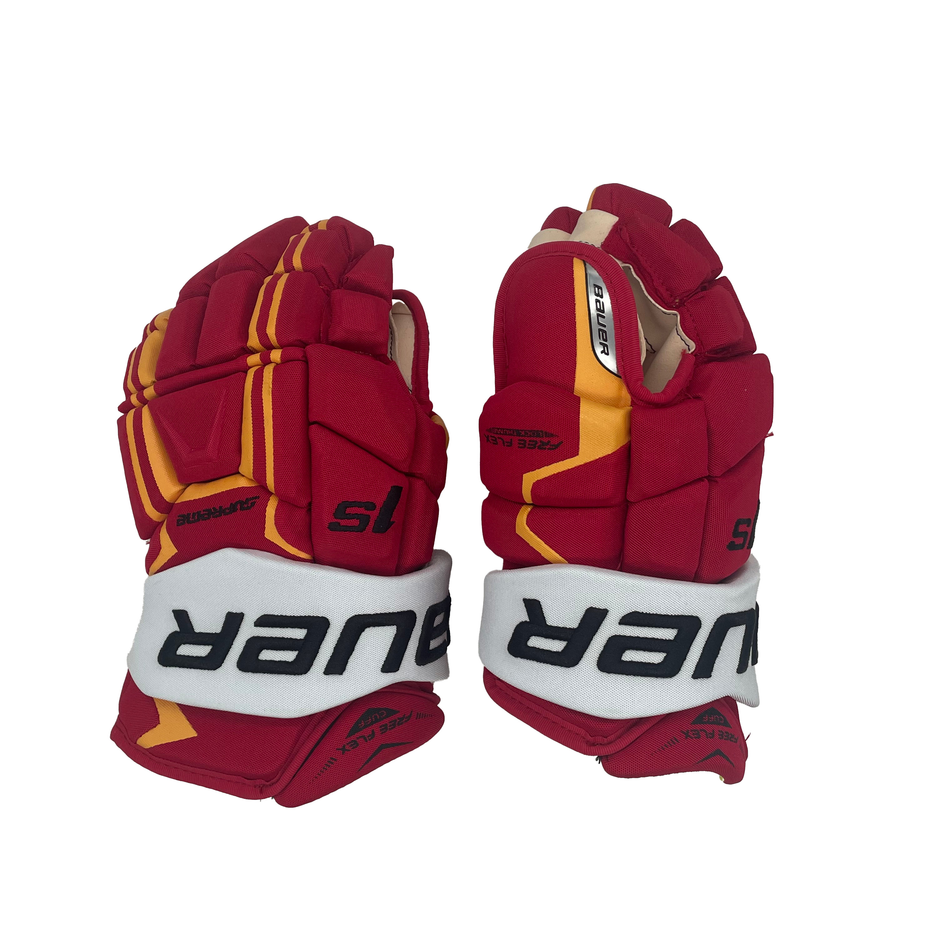 Bauer Supreme 1S - Gant NHL Pro Stock - Oliver Kylington (Rouge/Jaune/Blanc)